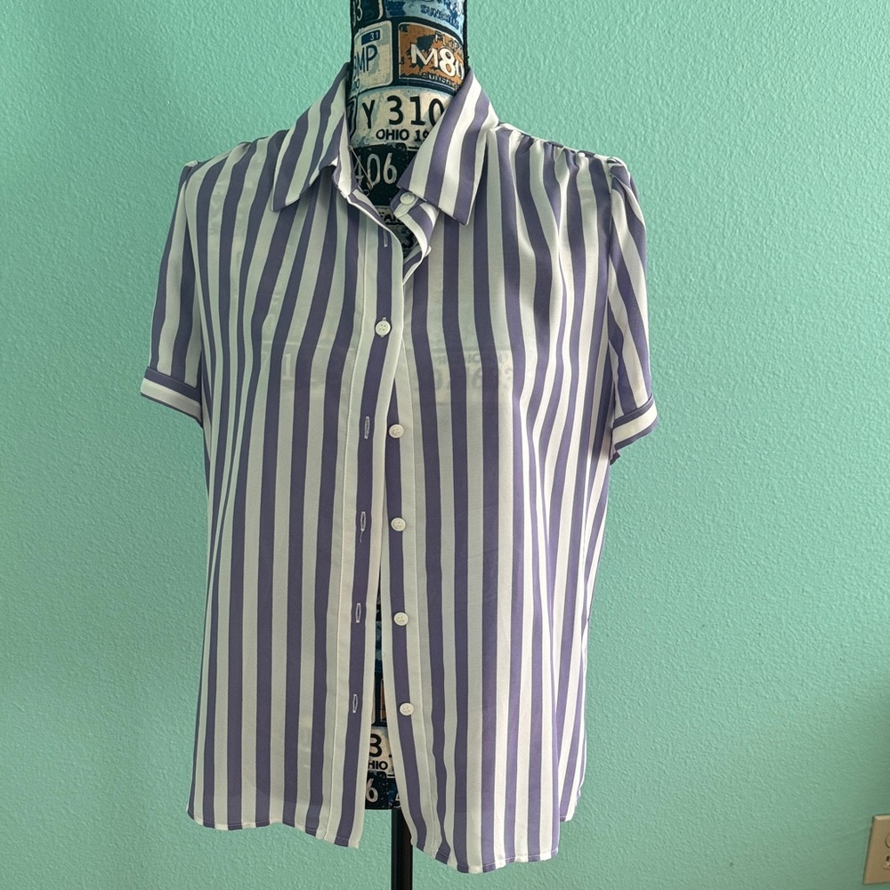 Eva Mendes for New York & Company Lavender and White Striped Blouse